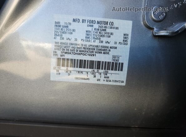 1FMSK7DHXPGC10291 2023 FORD FORD EXPLORER Серебряный Вид наклейки с VIN-кодом