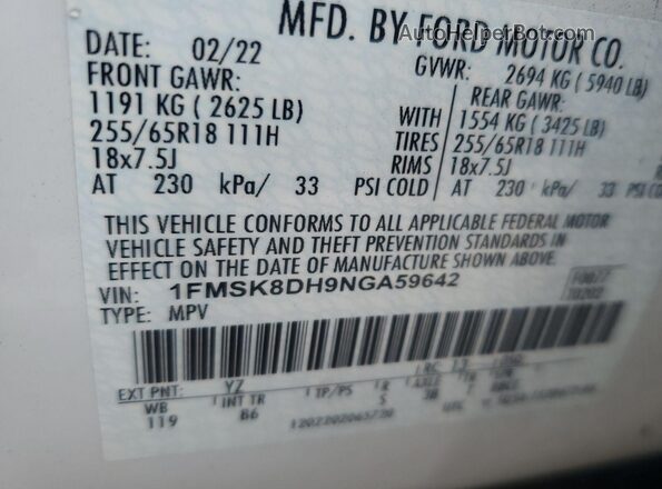 1FMSK8DH9NGA59642 2022 FORD FORD EXPLORER  