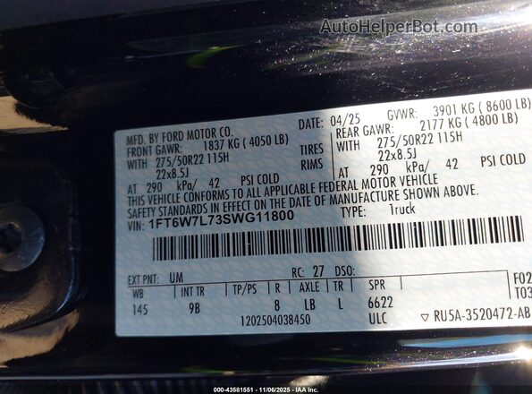 1FT6W7L73SWG11800 2025 FORD F-150 LIGHTNING Black Widok komory silnika