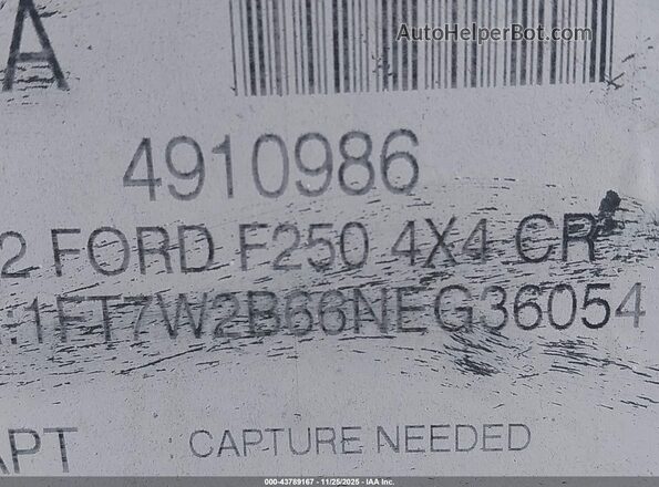 1FT7W2B66NEG36054 2022 FORD F-250 White Widok komory silnika