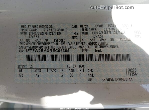 1FT7W2BAXREC96305 2024 FORD F-250 White Widok komory silnika