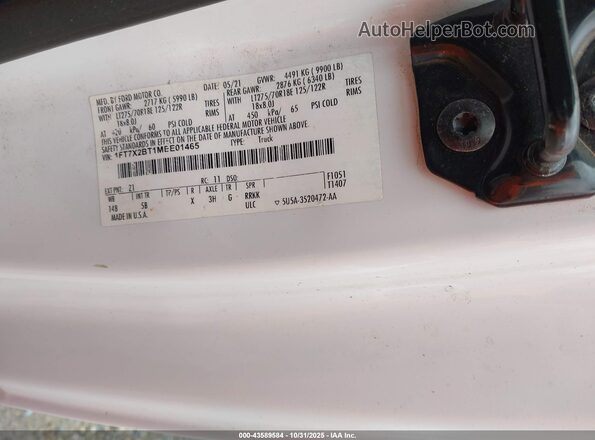 1FT7X2BT1MEE01465 2021 FORD F-250 White Widok komory silnika