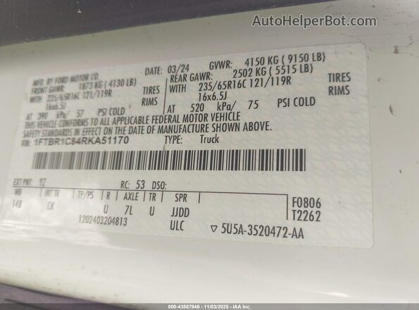 1FTBR1C84RKA51170 2024 FORD TRANSIT-250 White Widok komory silnika