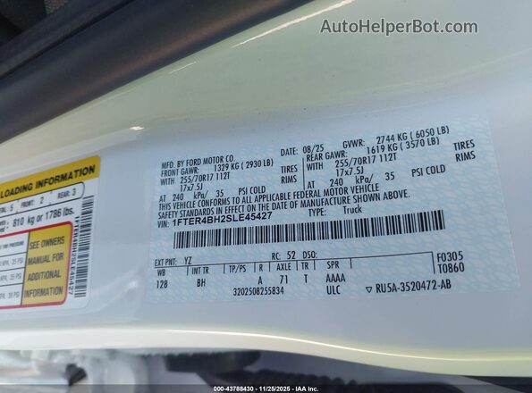 1FTER4BH2SLE45427 2025 FORD RANG White Engine compartment view