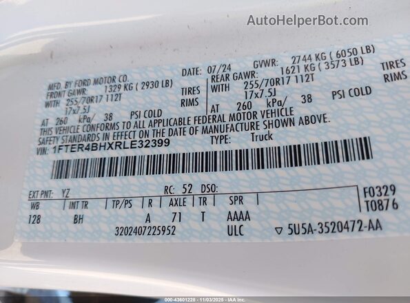1FTER4BHXRLE32399 2024 FORD RANG Белый Вид подкапотного пространства