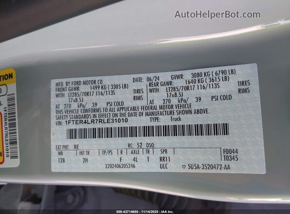 1FTER4LR7RLE31010 2024 FORD RANG Зеленый Вид подкапотного пространства