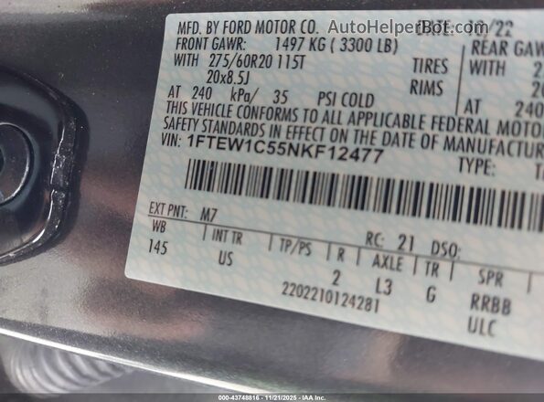 1FTEW1C55NKF12477 2022 FORD F150 Gray Widok komory silnika