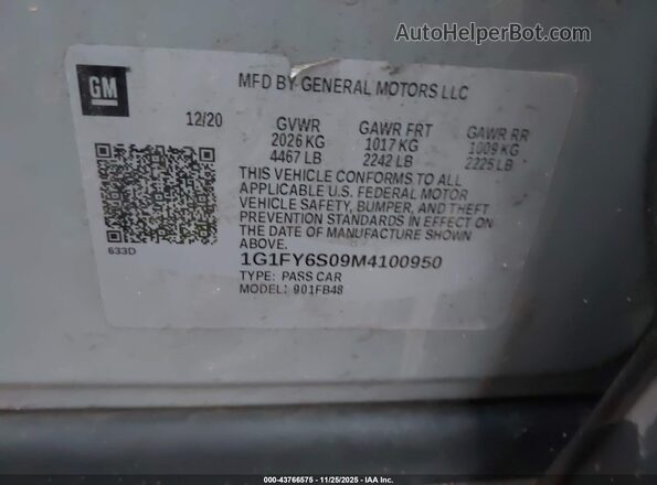 1G1FY6S09M4100950 2021 CHEVROLET BOLT Gray Vista del compartimento del motor