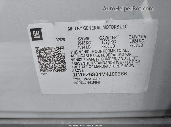 1G1FZ6S04M4100366 2021 CHEVROLET BOLT Серый Вид подкапотного пространства