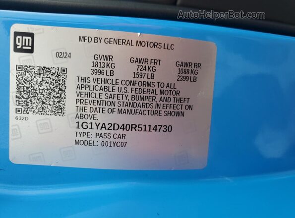 1G1YA2D40R5114730 2024 CHEVROLET CORVETTE Blue VIN sticker view