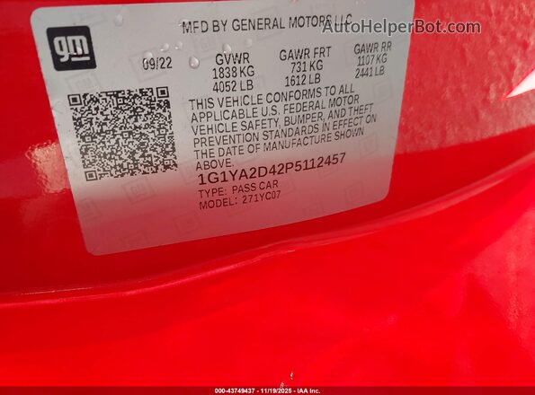 1G1YA2D42P5112457 2023 CHEVROLET CORVETTE Red Вид підкапотного простору