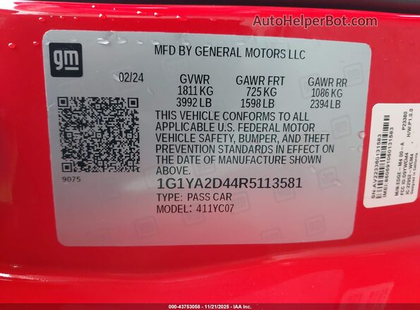 1G1YA2D44R5113581 2024 CHEVROLET CORVETTE Red Вид підкапотного простору