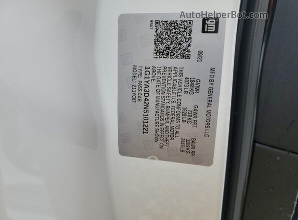 1G1YA3D42N5101221 2022 CHEVROLET CORVETTE White Vista del compartimento del motor