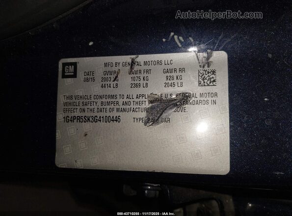 1G4PR5SK3G4100446 2016 BUICK VERANO Синий Вид подкапотного пространства