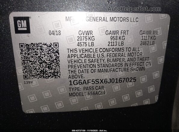 1G6AF5SX6J0167025 2018 CADILLAC ATS Dark Blue Вид подкапотного пространства