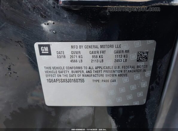 1G6AF5SX8J0160755 2018 CADILLAC ATS Черный Вид подкапотного пространства