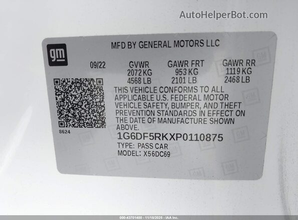 1G6DF5RKXP0110875 2023 CADILLAC CT4 White Vista del compartimento del motor