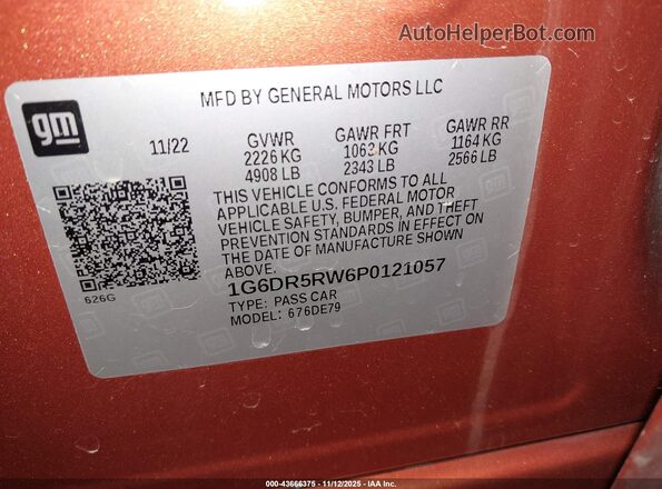 1G6DR5RW6P0121057 2023 CADILLAC CT5 Оранжевый Вид подкапотного пространства