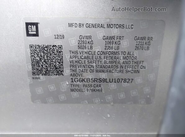 1G6KB5RS9LU107827 2020 CADILLAC CT6 Серебряный Вид подкапотного пространства