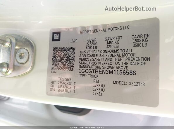 1GCGTBEN3M1156586 2021 CHEVROLET COLORADO Белый Вид подкапотного пространства