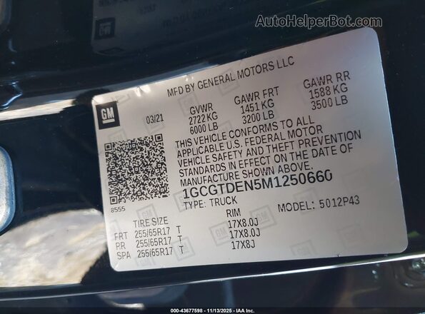 1GCGTDEN5M1250660 2021 CHEVROLET COLORADO Черный Вид подкапотного пространства