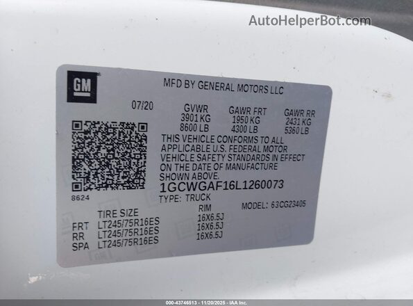 1GCWGAF16L1260073 2020 CHEVROLET EXPRESS White Вид підкапотного простору