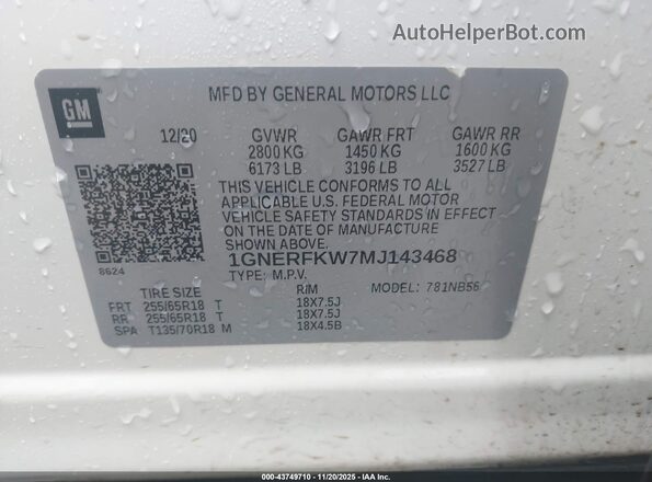 1GNERFKW7MJ143468 2021 CHEVROLET TRAVERSE Белый Вид подкапотного пространства