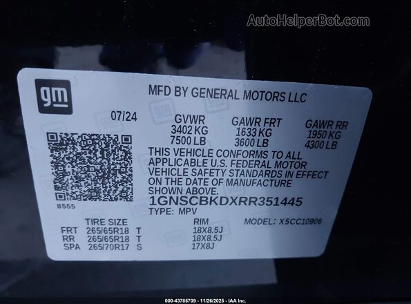 1GNSCBKDXRR351445 2024 CHEVROLET SUBURBAN Black Vista del compartimento del motor