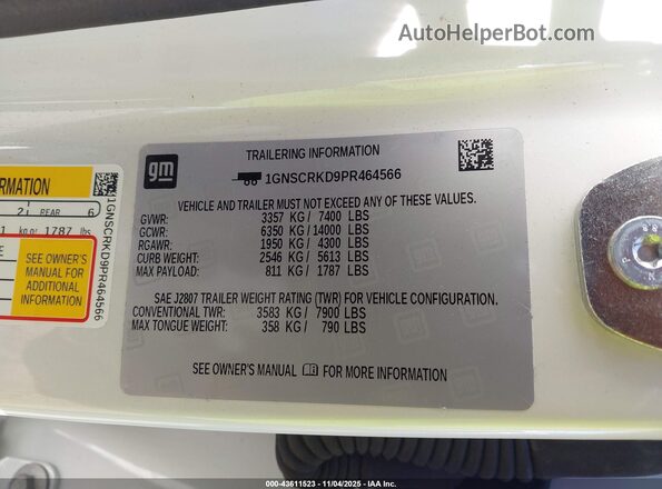 1GNSCRKD9PR464566 2023 CHEVROLET TAHOE Белый Вид подкапотного пространства