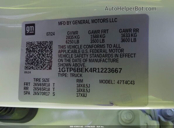 1GTP6BEK4R1223667 2024 GMC CANYON Белый Вид подкапотного пространства