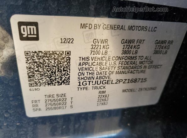 1GTUUGEL2PZ168715 2023 GMC SIERRA Синий Вид наклейки с VIN-кодом