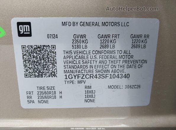 1GYFZCR43SF104340 2025 CADILLAC XT4 Бежевый Вид подкапотного пространства