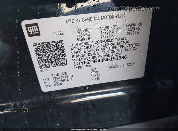 1GYFZDR43NF153886 2022 CADILLAC XT4 Черный Вид подкапотного пространства