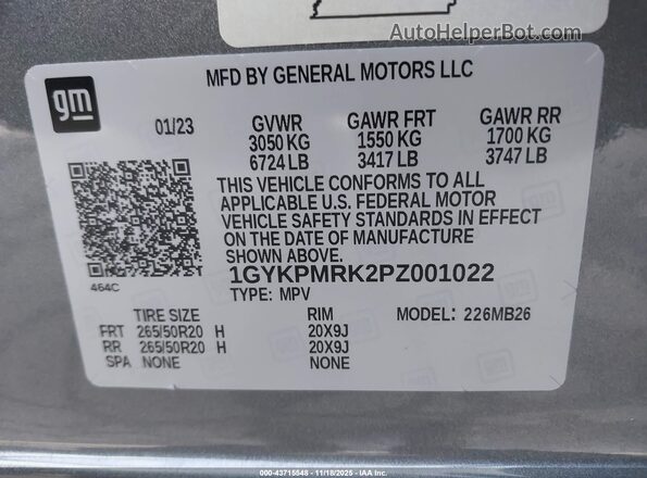 1GYKPMRK2PZ001022 2023 CADILLAC OTHER Gray Widok komory silnika