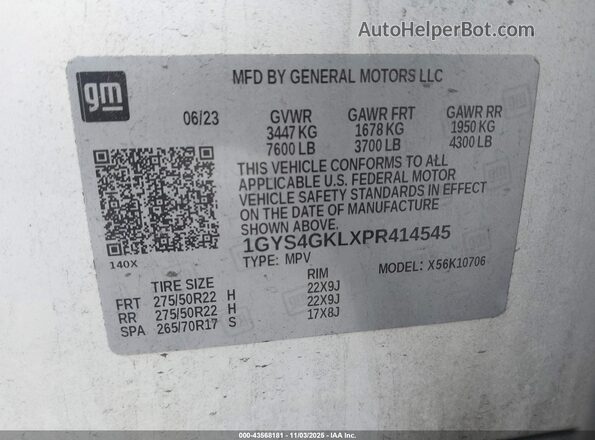 1GYS4GKLXPR414545 2023 CADILLAC ESCALADE Белый Вид подкапотного пространства