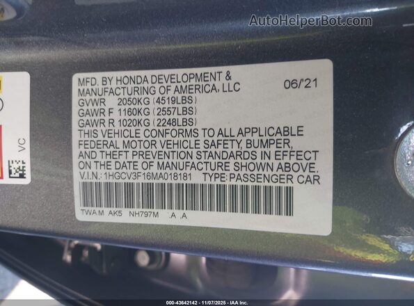 1HGCV3F16MA018181 2021 HONDA ACCORD HYBRID Серый Вид подкапотного пространства