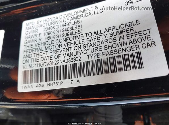 1HGCV3F22NA036302 2022 HONDA ACCORD HYBRID Черный Вид подкапотного пространства