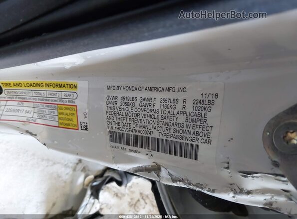 1HGCV3F47KA000747 2019 HONDA ACCORD HYBRID White Engine compartment view