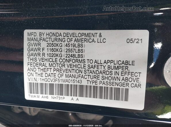 1HGCV3F51MA015143 2021 HONDA ACCORD HYBRID Черный Вид подкапотного пространства