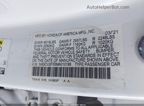 1HGCV3F55MA010186 2021 HONDA ACCORD HYBRID Белый Вид подкапотного пространства