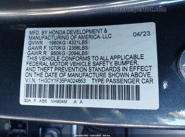 1HGCY1F35PA024863 2023 HONDA ACCORD Серый Вид подкапотного пространства