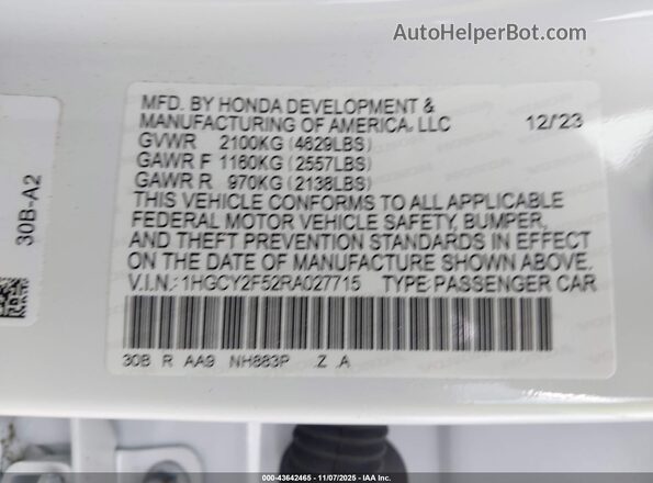 1HGCY2F52RA027715 2024 HONDA ACCORD HYBRID Белый Вид подкапотного пространства