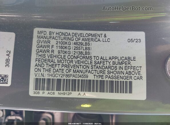 1HGCY2F86PA034559 2023 HONDA ACCORD HYBRID Серый Вид подкапотного пространства