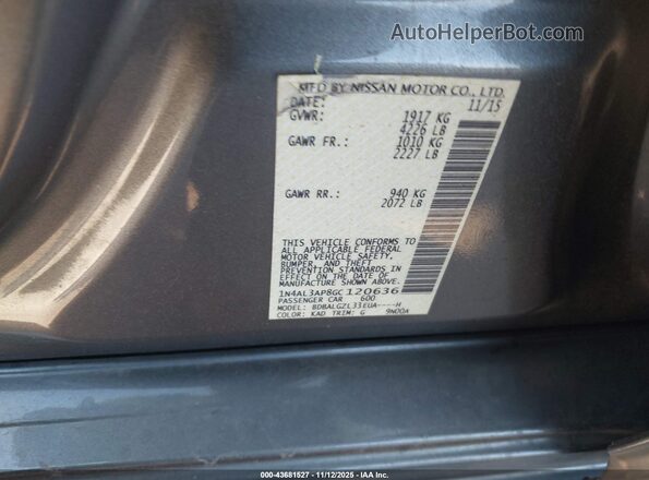 1N4AL3AP8GC120636 2016 NISSAN ALTIMA Серый Вид подкапотного пространства
