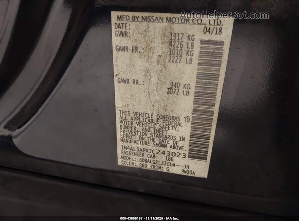 1N4AL3APXJC243023 2018 NISSAN ALTIMA Gray Շարժիչի բաժամունքի տեսք
