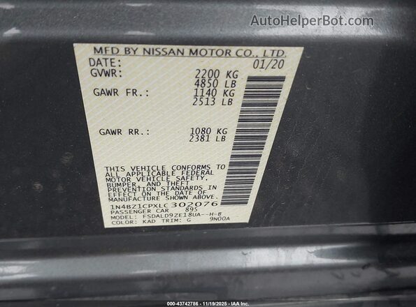 1N4BZ1CPXLC302076 2020 NISSAN LEAF Gray Vista del compartimento del motor