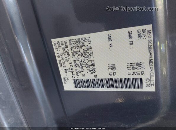 1N4BZ1DP7LC304642 2020 NISSAN LEAF Gray Vista del compartimento del motor