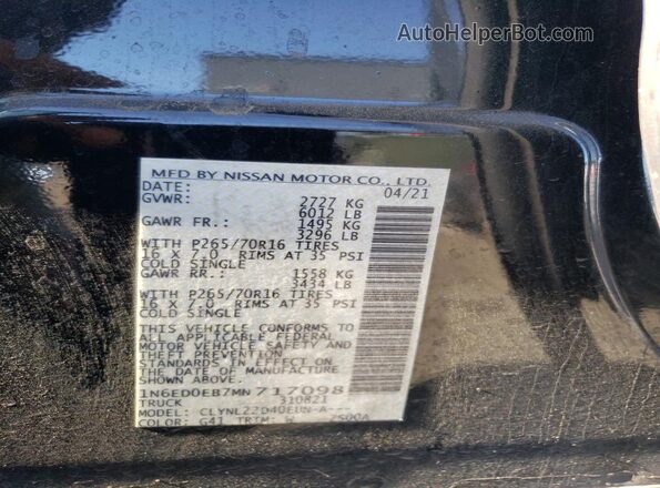 1N6ED0EB7MN717098 2021 NISSAN FRONTIER Черный Вид подкапотного пространства