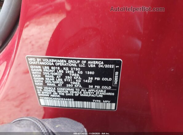 1V2BR2CA5NC534663 2022 VOLKSWAGEN ATLAS Красный Вид подкапотного пространства