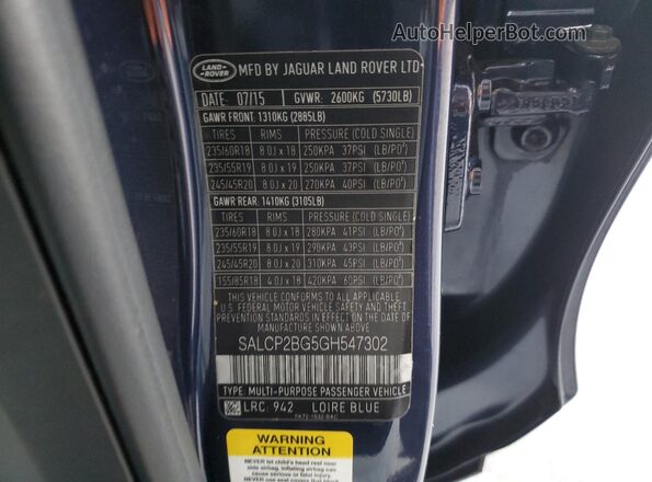 SALCP2BG5GH547302 2016 LAND ROVER DISCOVERY Синий Панорамный вид салона 360°
